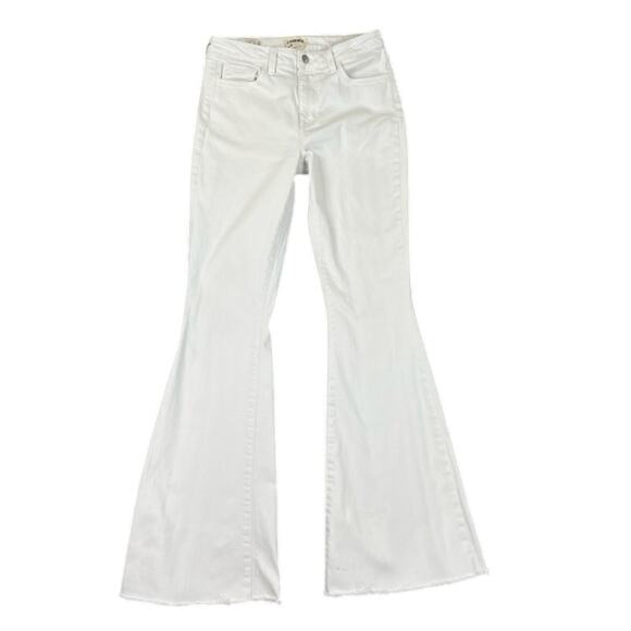 L'Agence Jeans Womens 27 White Flared High Rise Bell Bottom Denim Raw Hem Hippie - Picture 1 of 16